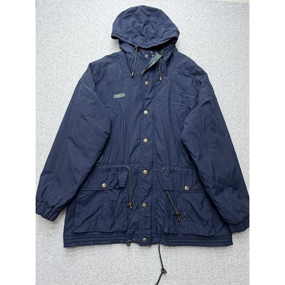 Vintage Columbia Jacket Mens‎ Large Navy Hooded Parka Fleece Lined Drawcord 90s